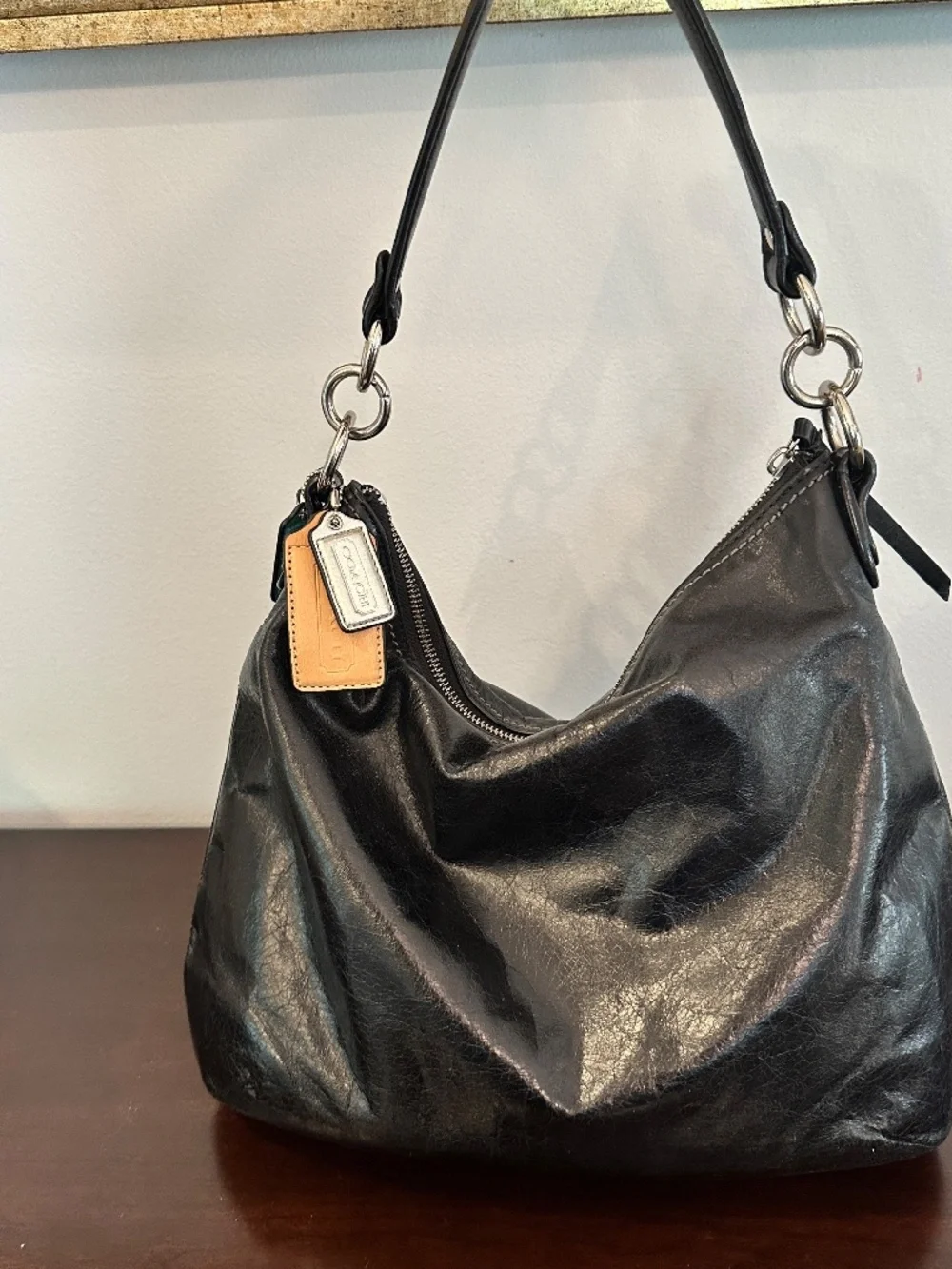 Y2K Coach Distressed Leather Double Pockets Limited Edition Shoulder Bag 19768